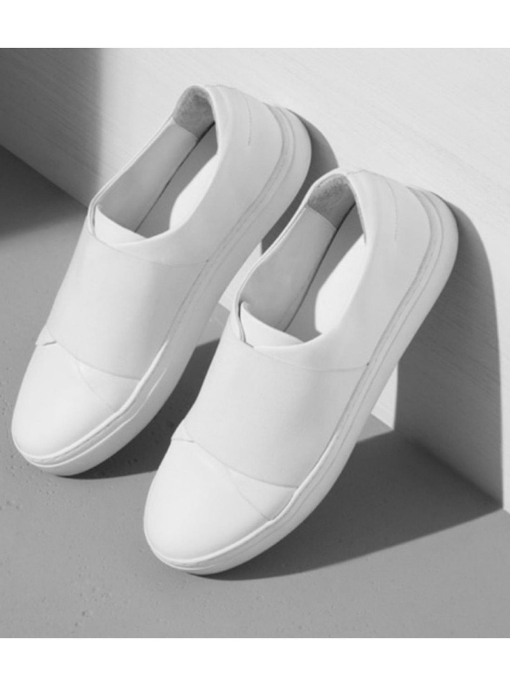COS White Leather Slip-On Sneakers with Elastic Band
